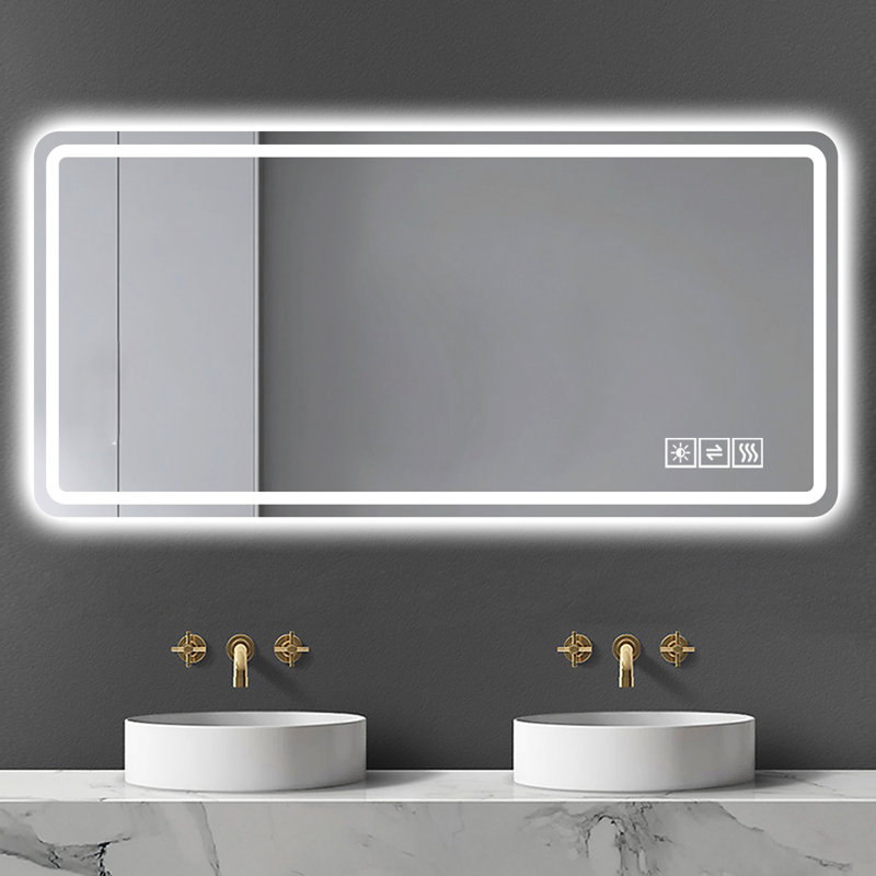 Grand miroir de salle de bain 28 * 60 - Brouillard, résistance à la corrosion, température de couleur réglable pour meuble-lavabo incassable