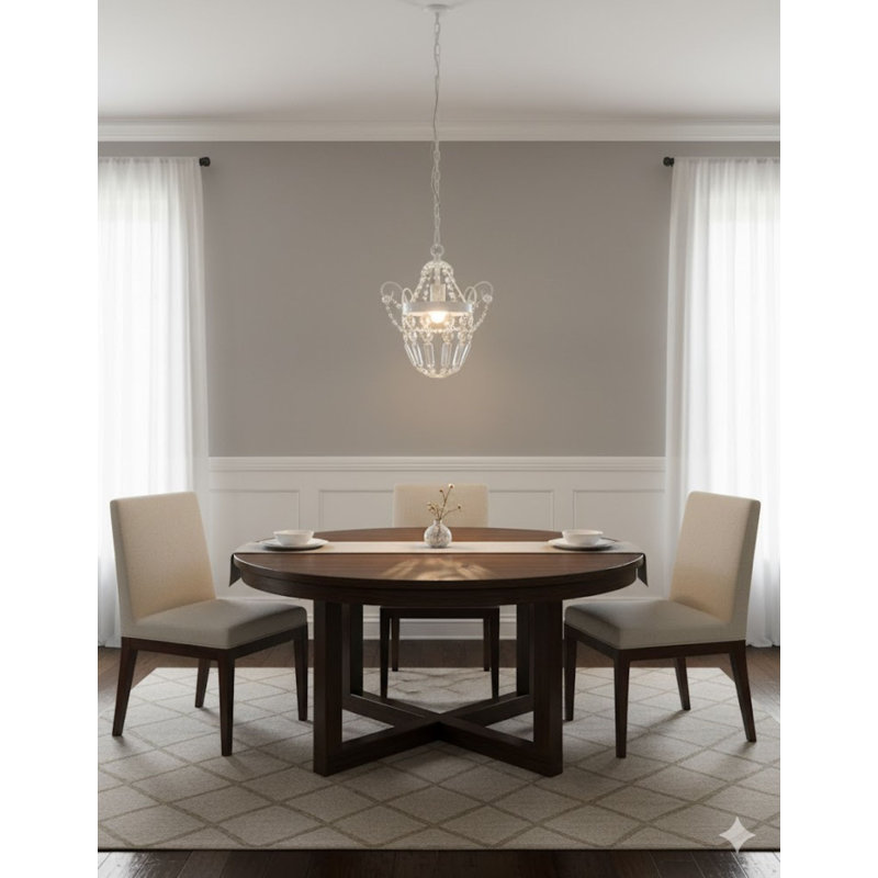 Lustre blanc 1 lumière avec détails en cristal transparent