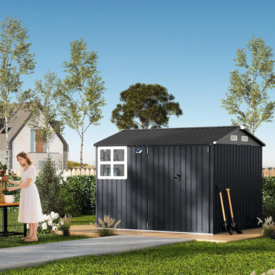 Remise pour outils de jardin en métal 6x8 pi avec cadre mis à jour, portes et fenêtres verrouillables