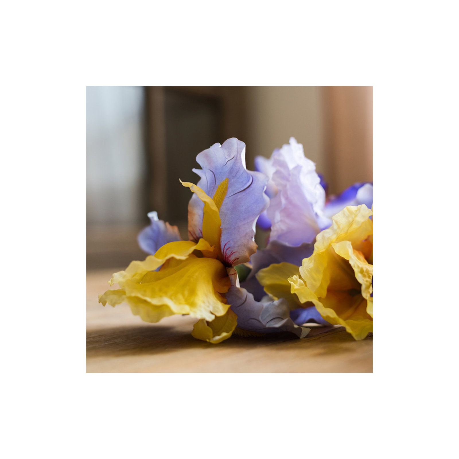 Artificial Iris Flower Stem, Three Stems, Blue Yellow