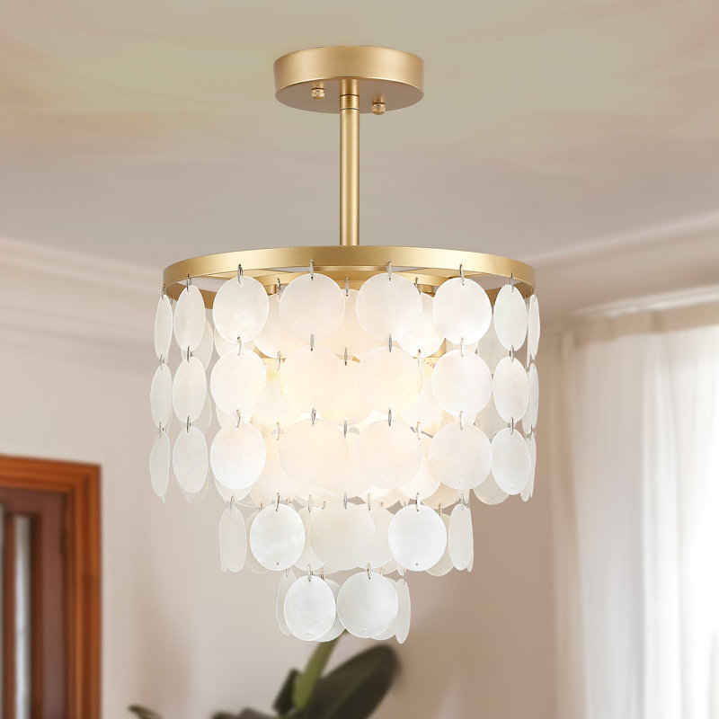 Plafonnier semi-encastré 3 lumières Capiz, 12.6" H x 11.8" W x 11.8" D, Trois lumières