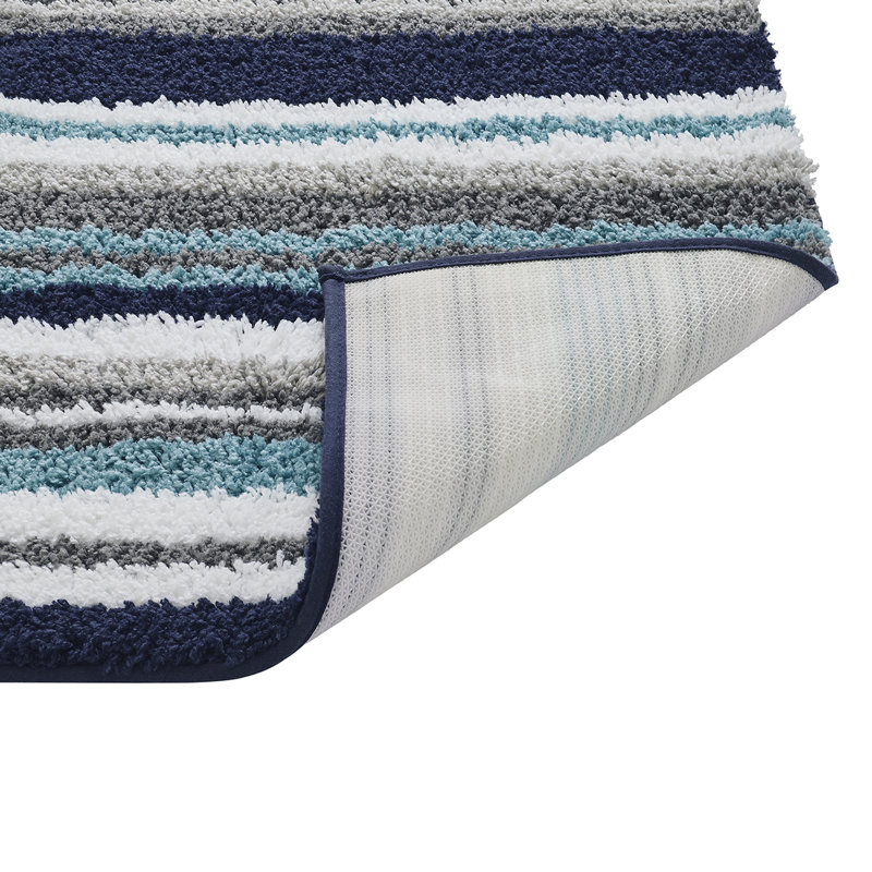 Ensemble de tapis de salle de bain 100% polyester à rayures lavables à la machine 5 pièces Griffie Collection, Bleu