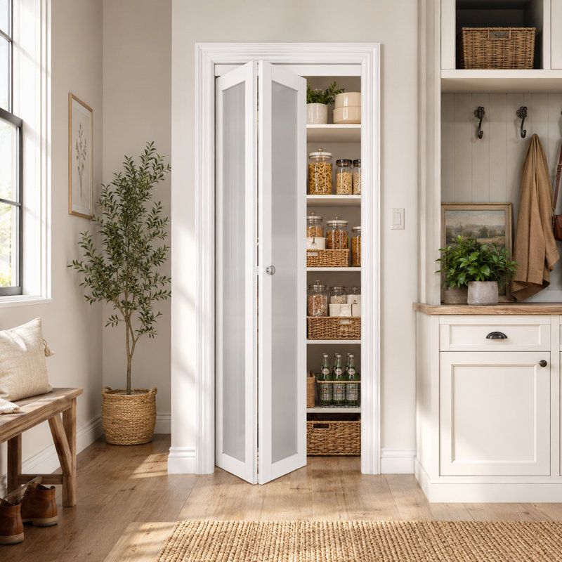 Porte pliante 36 po x 80 po 1 verre et noyau solide pour portes de placard avec installation BIFOLD DOOR, 36 po x 80 po