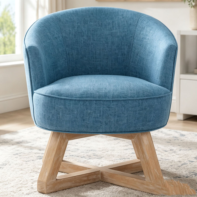 Chaise pivotante avec base en bois en forme de croix, Bleu clair