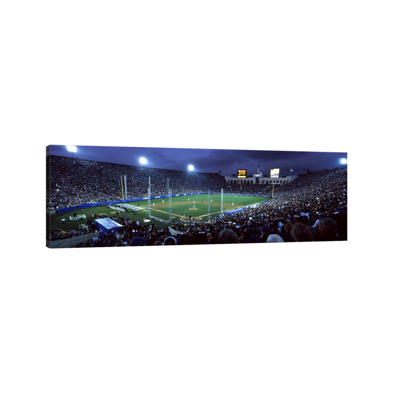 Spectators Watching Baseball Match, Los Angeles Dodgers, Los Angeles Memorial Coliseum, Los Angeles, California, USA - Wrapped Canvas Panoramic Print