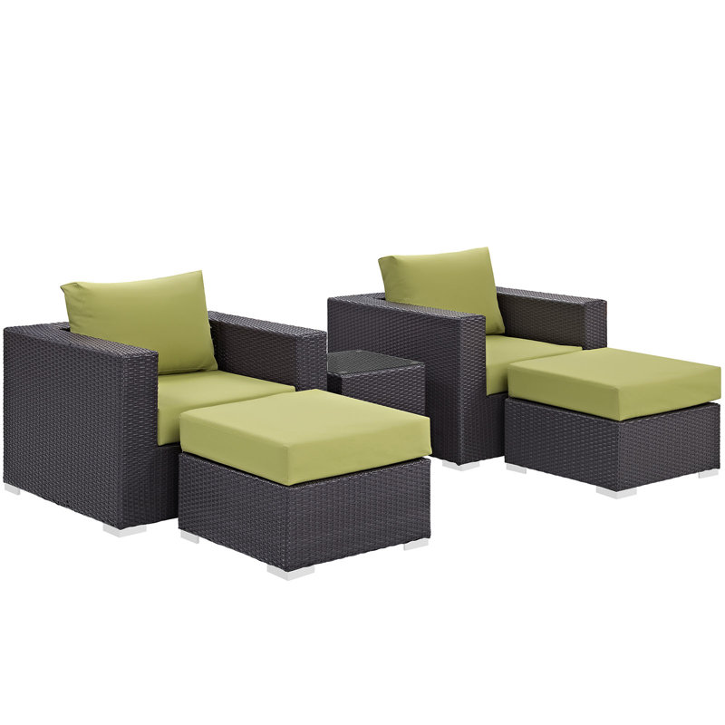 Convene Wicker Rattan 5-Piece Outdoor Patio Furniture Set, Espresso Peridot