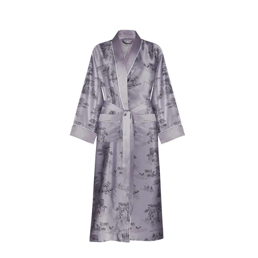 Gingerlily X Sheila Bridges Silk Mid-Calf Bathrobe with Pockets Gingerlily London