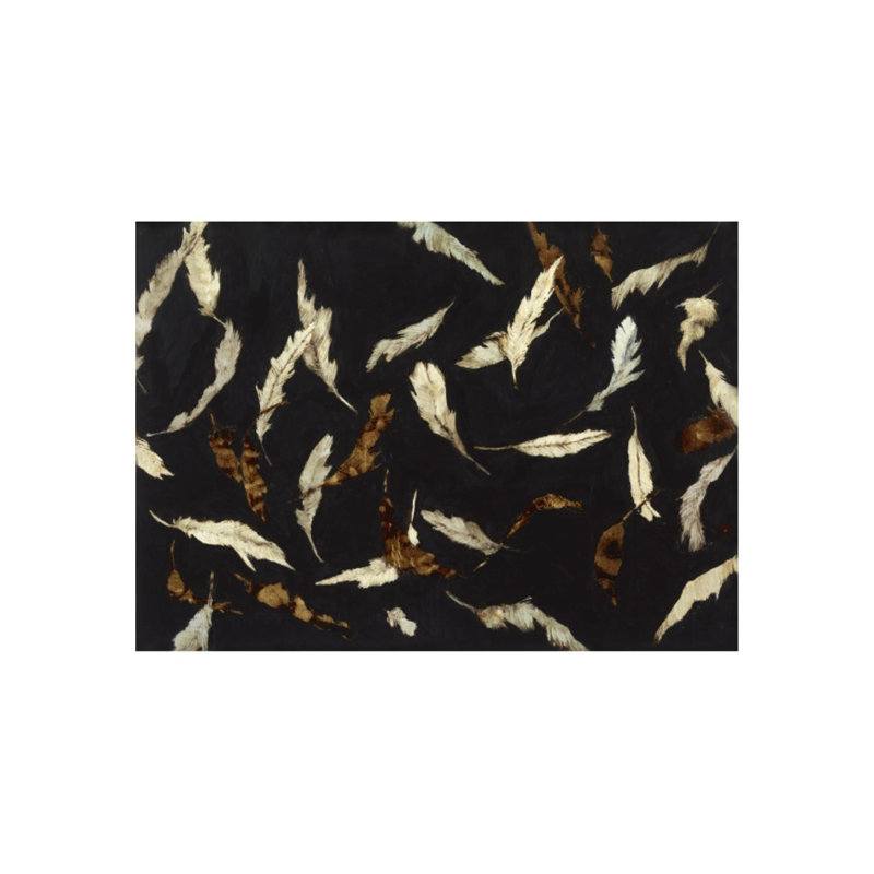 «Falling Feathers White III» par Sarah Atkinson - impression, H 30 po x l 42 po x P 1,5 po, Gel coupé au couteau