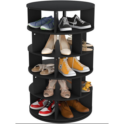 Rotating Shoe Rack, Wood Shoe Organizer For Closet, 360° Spinning Shoe Rack Tower Space-Saving Shoe Storage Shelf, 5-Tier, (Black)