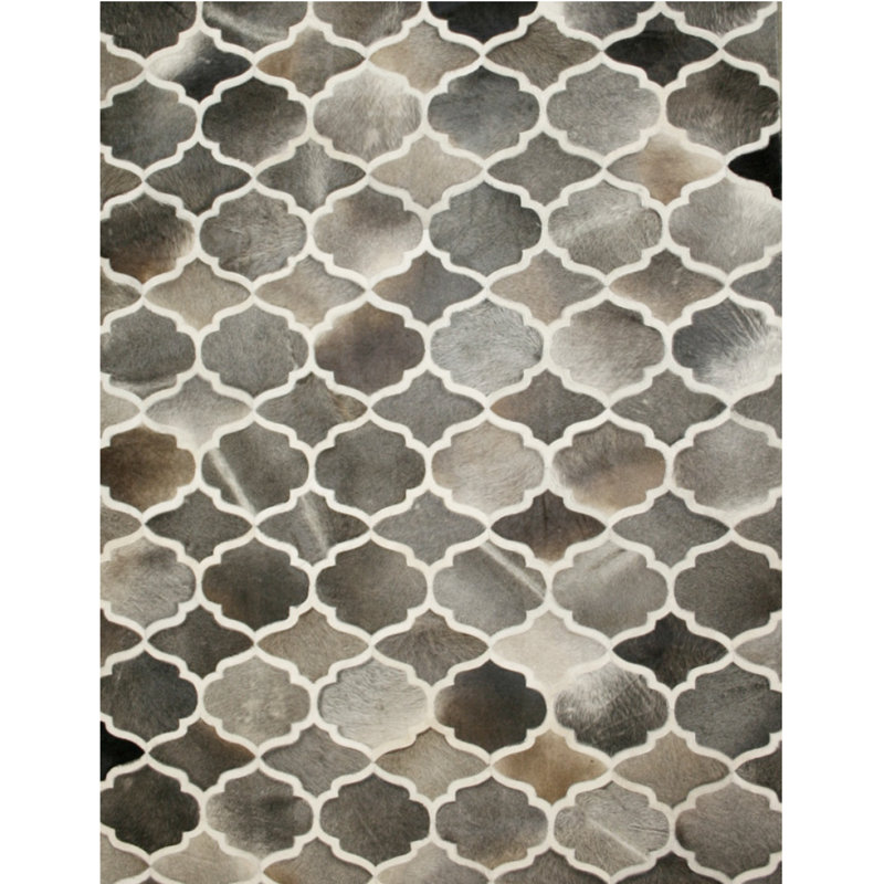 Barcelona Leather Geometric Area Rug in Gray/Brown