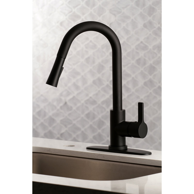 Kingston Brass Continental Single-Handle Pull-Down Kitchen Faucet, Matte Black