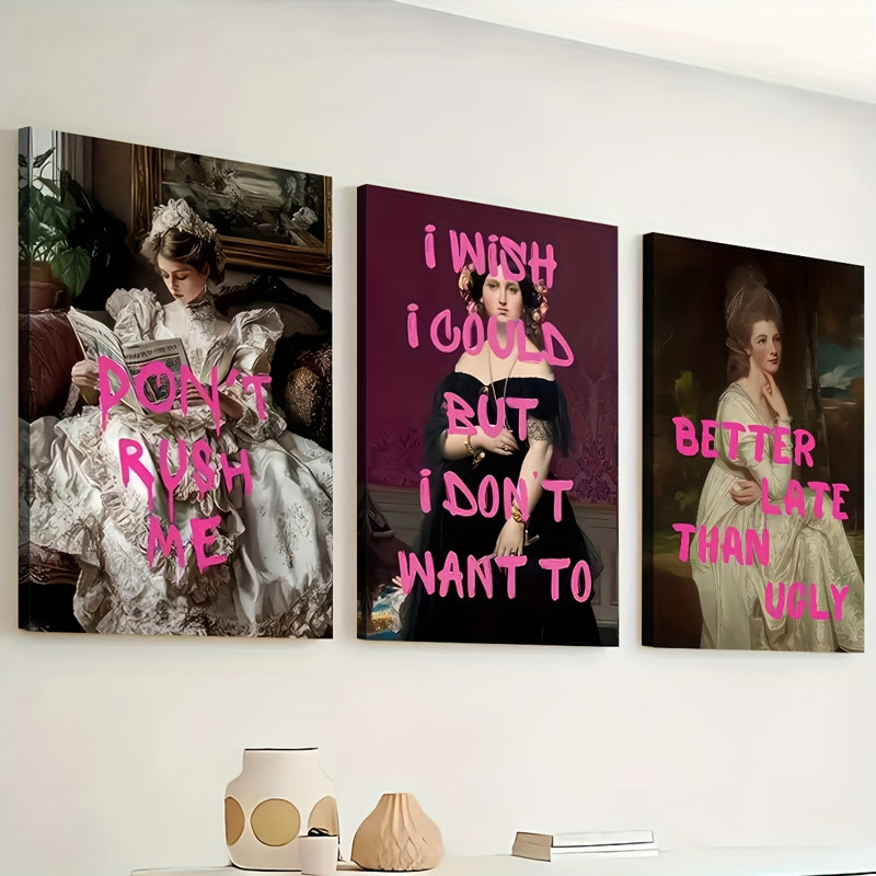 Court Meme Quote, impression sur toile 3 pièces pour décor de salon Quirky Vibe, 36 * 24 pouces 3 pièces
