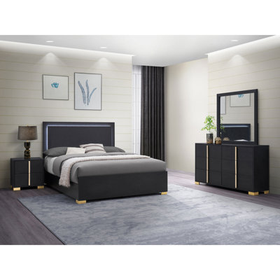 Ensemble de chambre à coucher double 4 pièces à DEL Medici