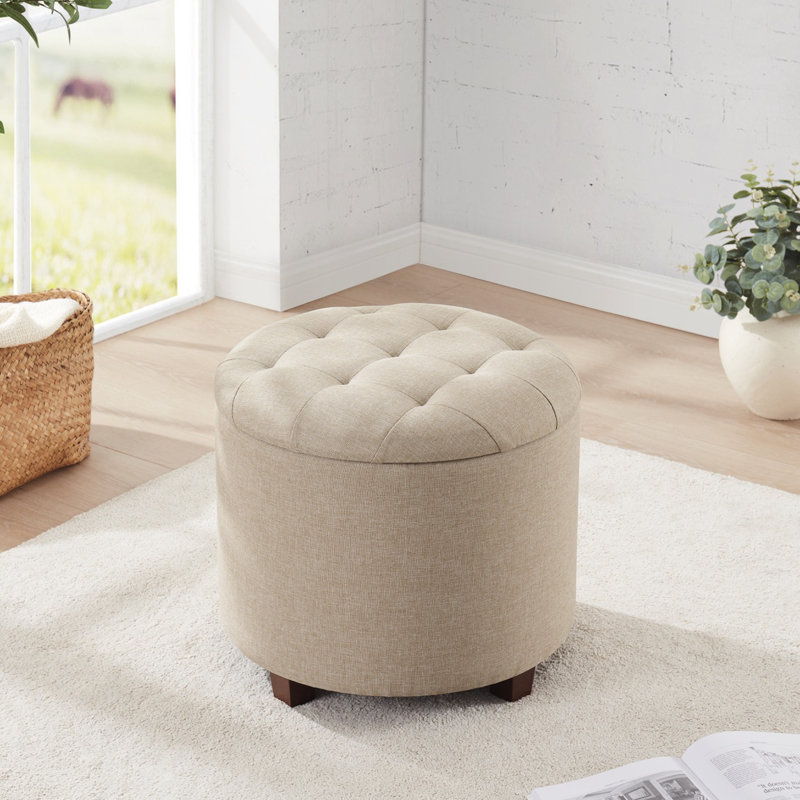 Crompton Upholstered Ottoman, Beige Linen Blend