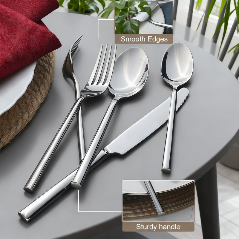 Ensemble de couverts en acier inoxydable forgé 45 pièces Potter, service pour 8 personnes, va au lave-vaisselle, ensemble de couverts à finition miroir robuste pour les repas quotidiens et formels