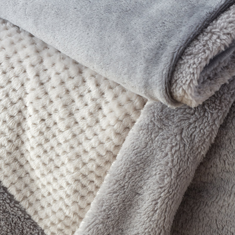 Cosy Larsson Geo Fleece Blanket Throw, Grey