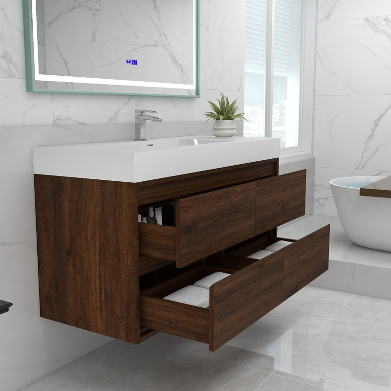 48'' Single Bathroom Vanity with Acrylic Top, Rosewood