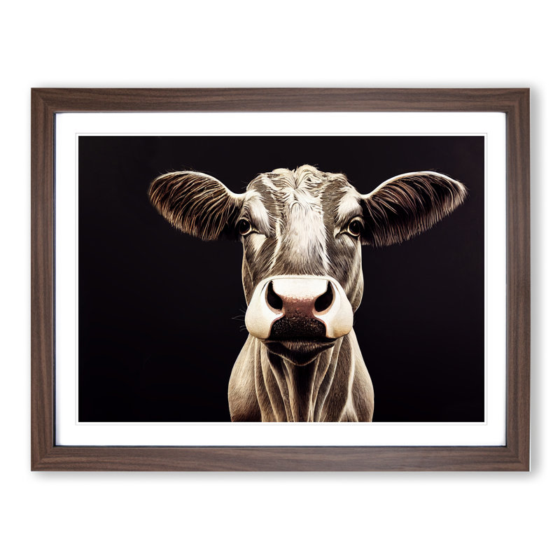 Revered Cow - Single Picture Frame Painting, 34cm H x 46cm W x 2cm D, Walnut Framed
