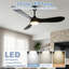 Ventilateurs de plafond Roomratv avec lumières et télécommande, moteur CC réversible silencieux et silencieux, 6 vitesses, minuteries, 3 CCT, utilisation intérieure, pales en plastique, ventilateur de plafond noir moderne de 52 pouces pour le salon de la chambre à coucher-696811494