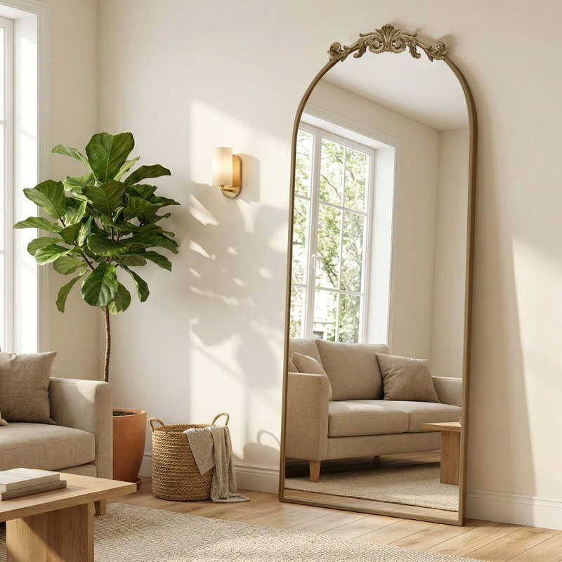Vintage Arch Accent Full Length Wall/Floor Mirror, Brushed Brass, 65" x 24"