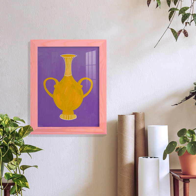 Vase néon Bethzy II encadré sur papier, H 11 po x l 9 po x P 1 po, Rose