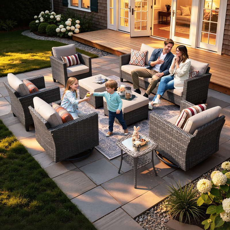 Ben 9 - Person Patio Conversation Set with Cushions, Beige