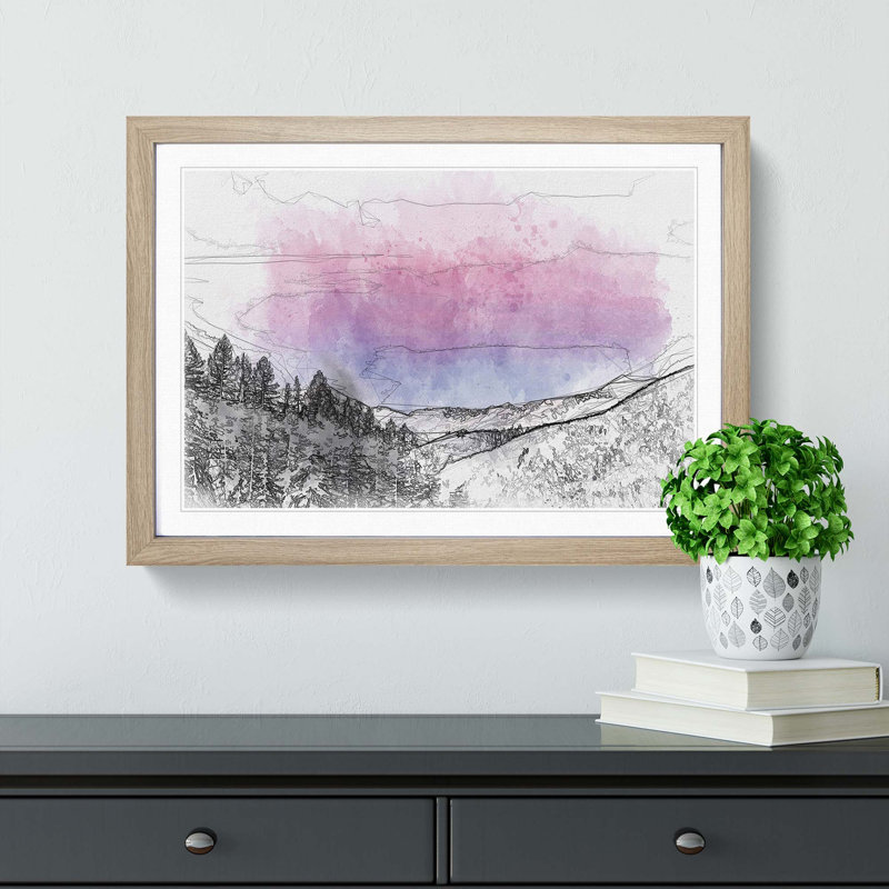 Purple Sky Over the Mountains in Abstract - Picture Frame Graphic Art Print, Oak, 35cm H x 50cm W x 2cm D