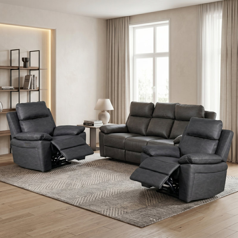 Ceazia 3 Piece Reclining Sofa Set, Dark Grey