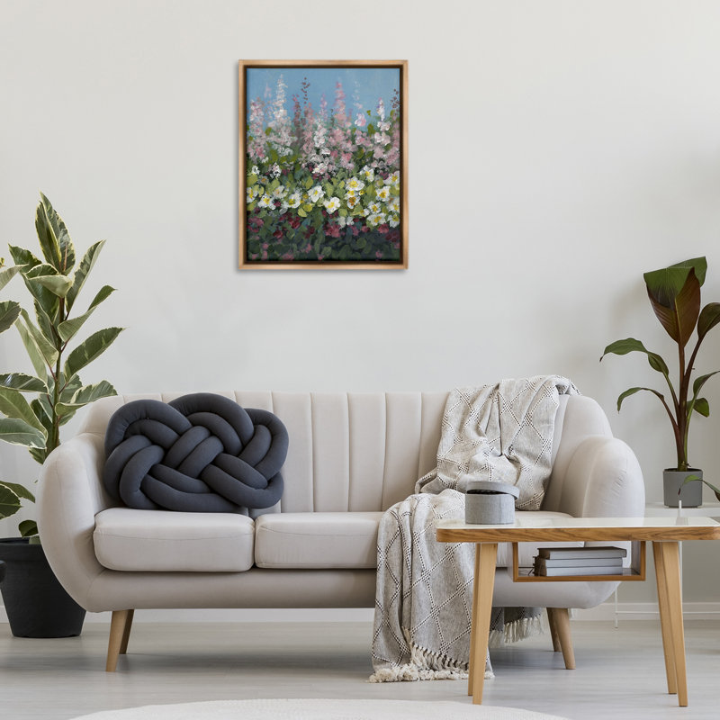 «Garden Glory», fleurs mauves, toile encadrée flottante grise par Lanie Loreth, Cadre flottant orme Montalcino