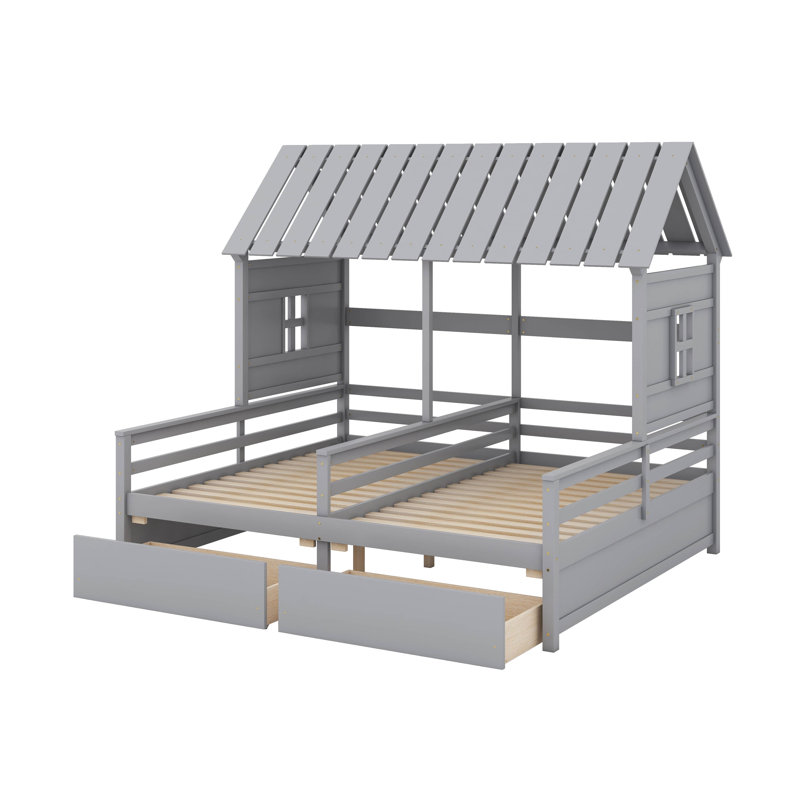 Lit plateforme simple avec 2 tiroirs, gris