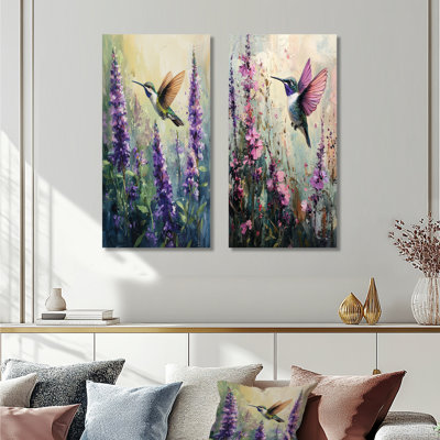 Colibri dans les fleurs sauvages I - animaux, art mural 2 pièces