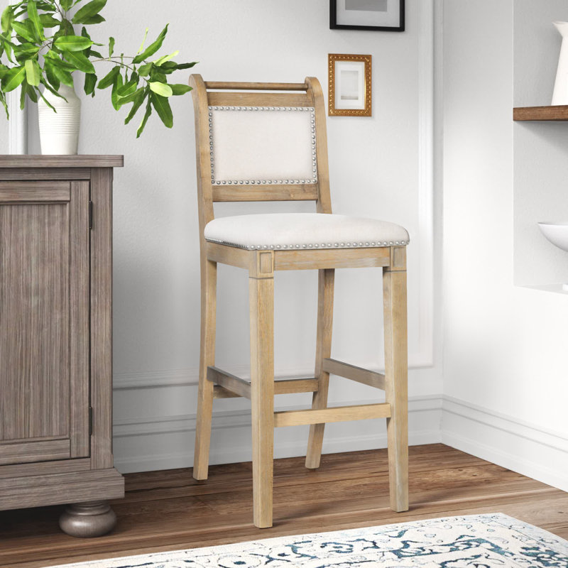 Eidson Wood Upholstered Bar & Counter Stool, Bar Stool (30" Seat Height), Natural