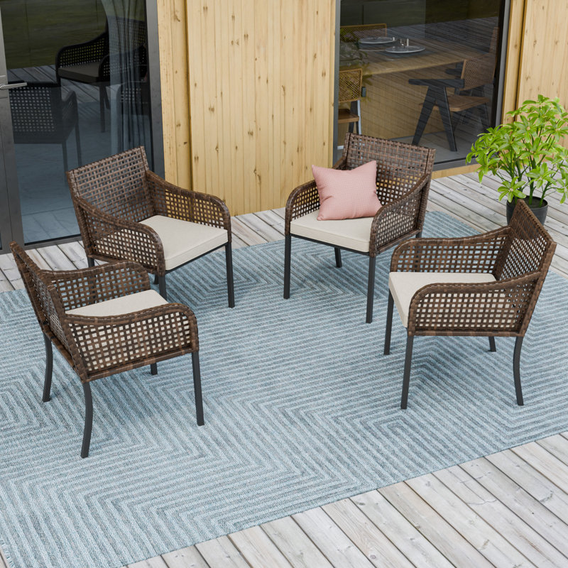 Ensemble de chaises d'extérieur en osier avec coussin, ensemble de 4, chaises de patio en osier avec structure en métal