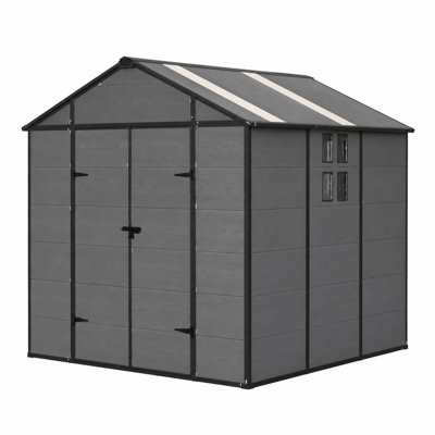 8' x 10' Outdoor Resin Storage Shed, Weatherproof Resin Tool Storage Shed with Lockable Door, Windows & Skylight, All-Weather Shed for Backyard Patio, Dark Grey