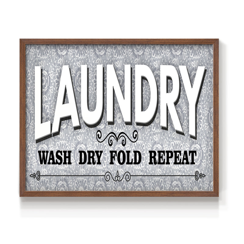 «Laundry Sign Wash», impression encadrée, Noyer, H 22 po x l 28 po
