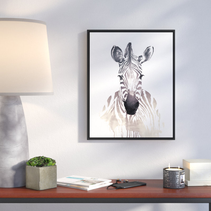 « zèbre », reproduction de peinture à l’aquarelle sur toile, H 31,75 po x l 25,75 po, Cadre noir