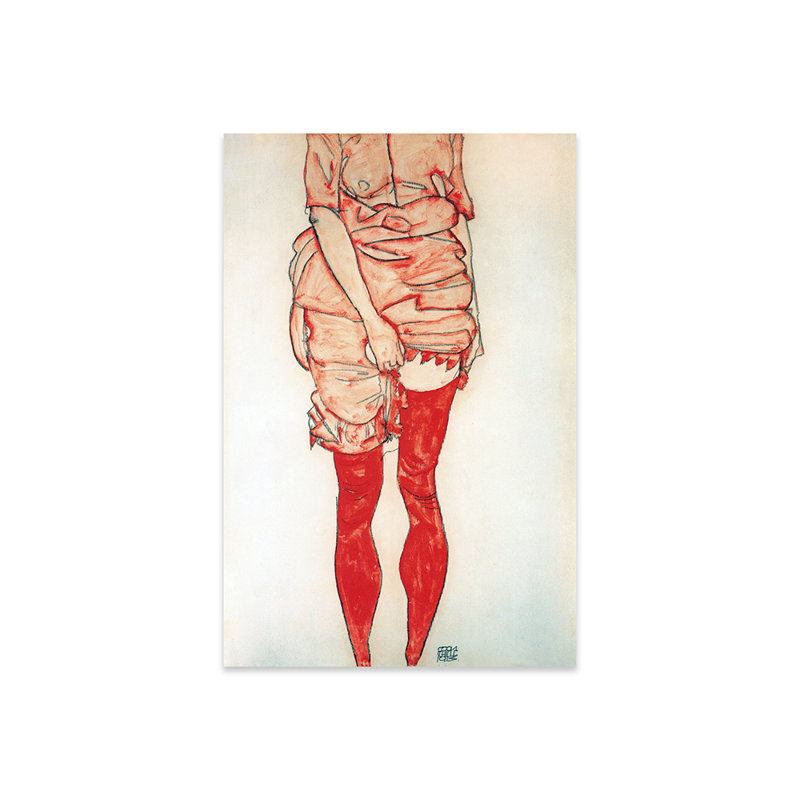 Femme debout en rouge par Egon Schiele - impression sans cadre, H 24 po x l 16 po x P 0,25 po