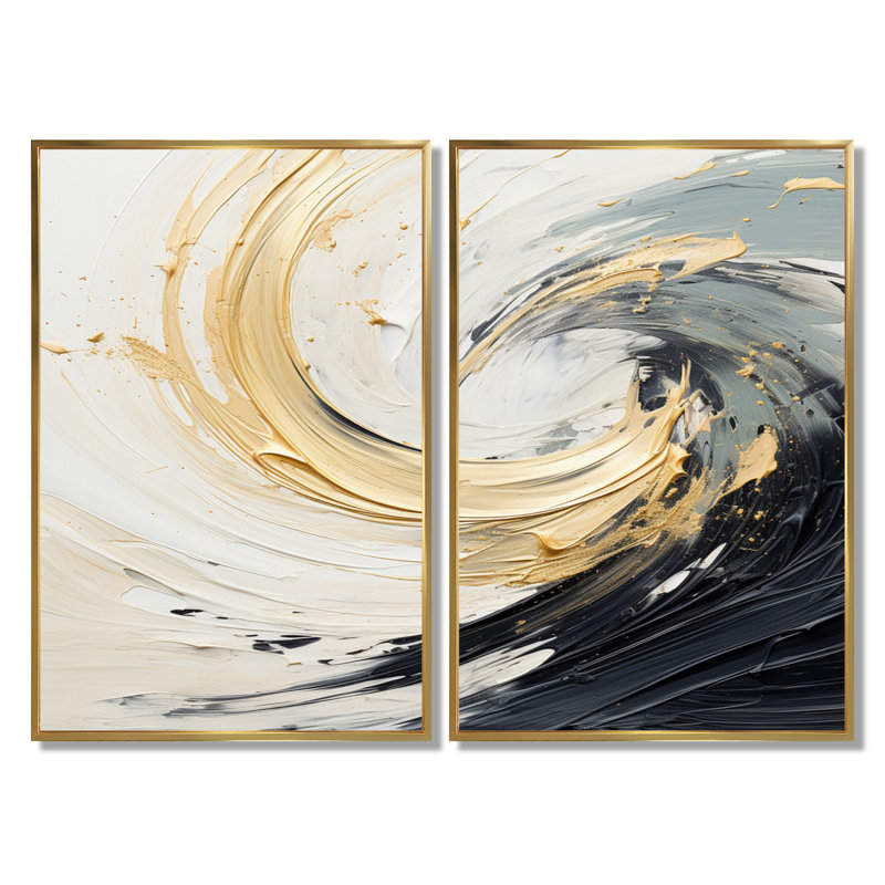 «Radiant Revolve», spirale dorée moderne, H 36 po x l 48 po, Cadre flottant, Doré