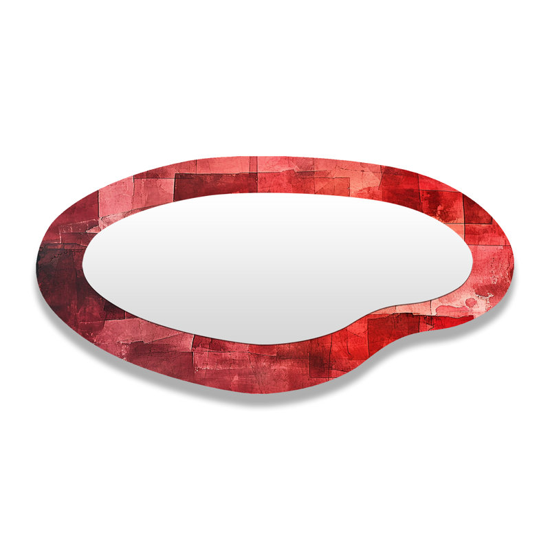 Miroir mural cubique rouge Secrets - Collages abstraits de formes asymétriques