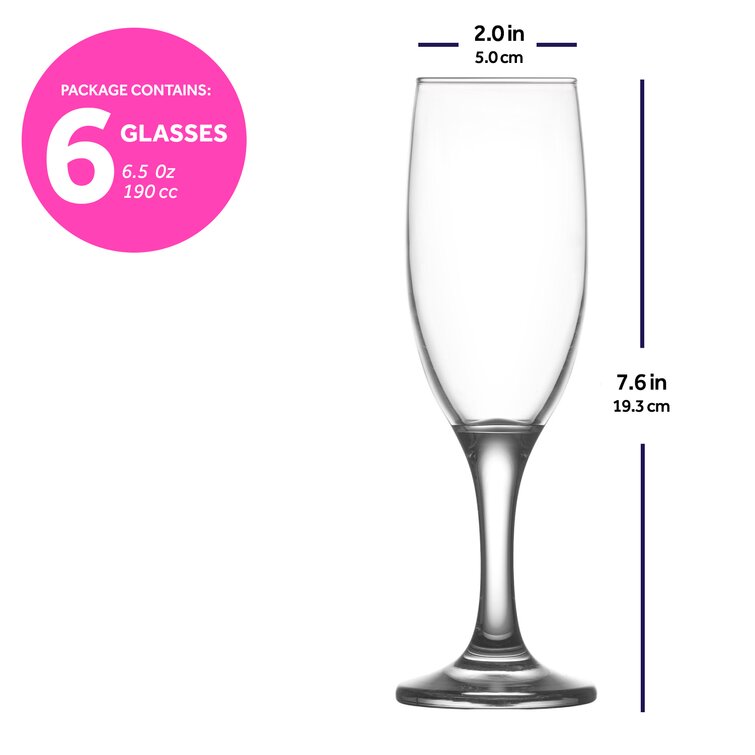 LAV Venue 6-Piece Champagne Glasses Set, 7.5 oz