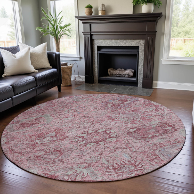 Premium Machine Washable Wayne AMF1102 Damask Rug, Round 8'