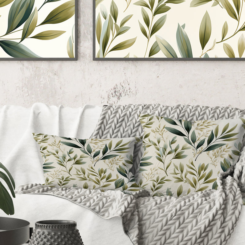 Tranquil Leaves - Plants Printed Throw Pillow, 18"H x 18"W