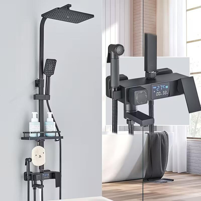 Black Rain Shower System 4 Function Shower Mixer Fixtures Shower Head Combo Kit