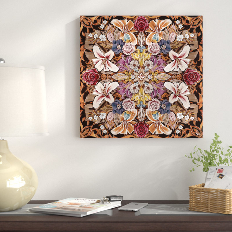 Floral i, impression sur toile tendue, H 18 po x l 18 po x P 1,5 po, Toile avec cadre noir, Pas de tapis