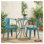 Ensemble bistro en métal 3 pièces Colmar, mobilier d'extérieur en fer thermolaqué bleu avec table ronde et deux chaises