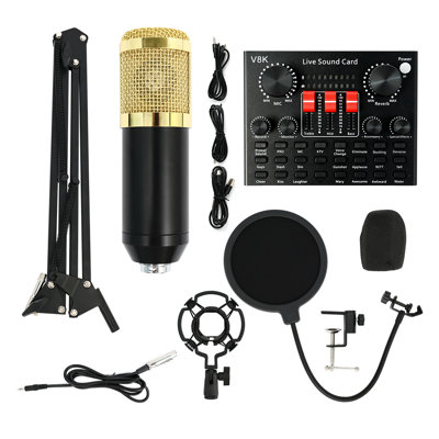 Microphone for Podcast Equipment Bundle and Studio Recording Equipment, V8K Microphone for Computer, Perfect for Recording Podcasts and Live Streaming, Gold