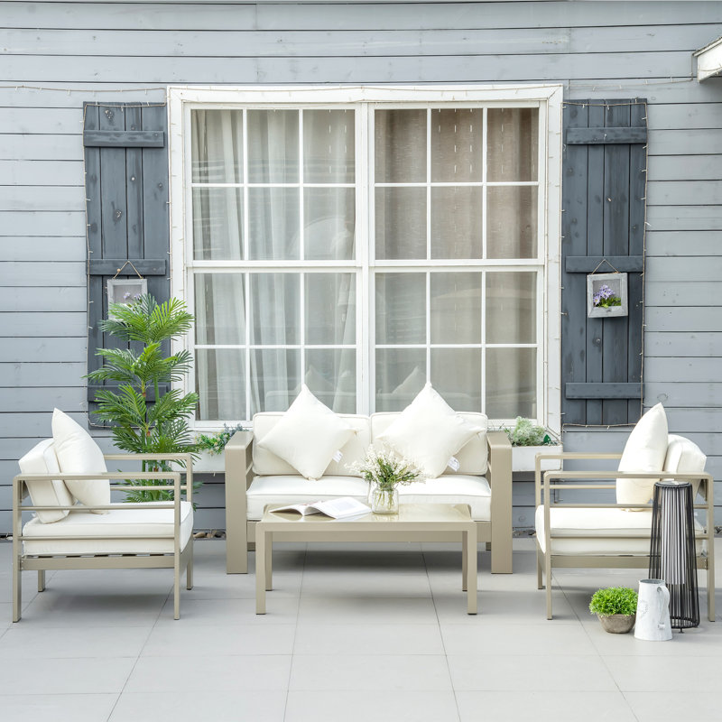 Outsunny 4 Pieces Outdoor Garden Furniture Set Aluminium Champagne Gold
