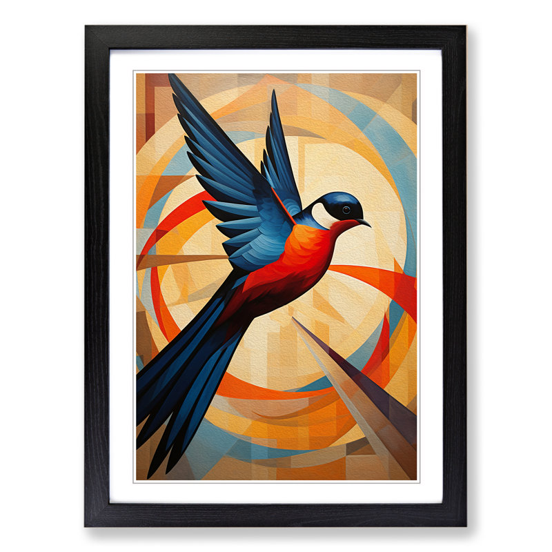 Swallow Constructivism No.2 - Single Picture Frame Print on Wood, 46cm H x 34cm W x 2cm D, Black