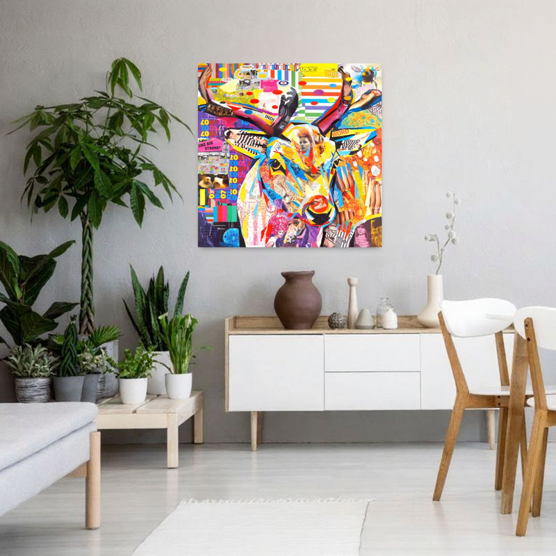 Funky Deer Contemporary Deer Wildlife Art, 36" H x 36" W