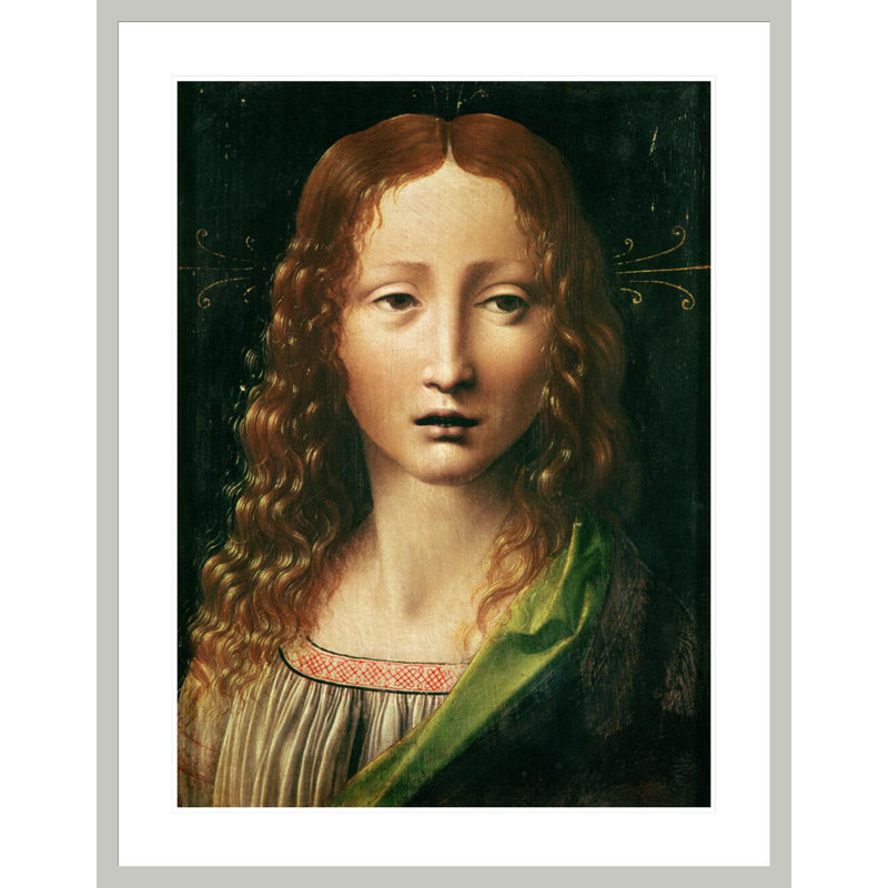Tête du Sauveur (huile sur panneau) par Leonardo Da Vinci, impression giclée encadrée, H 41,5 po x l 32,47 po